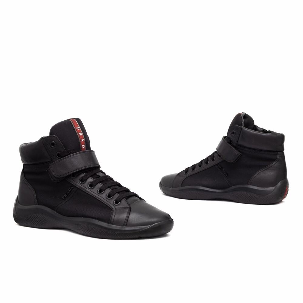 PRADA 4T2789 Black Leather Nylon Ankle America's Cup Boots Strap US 8.5